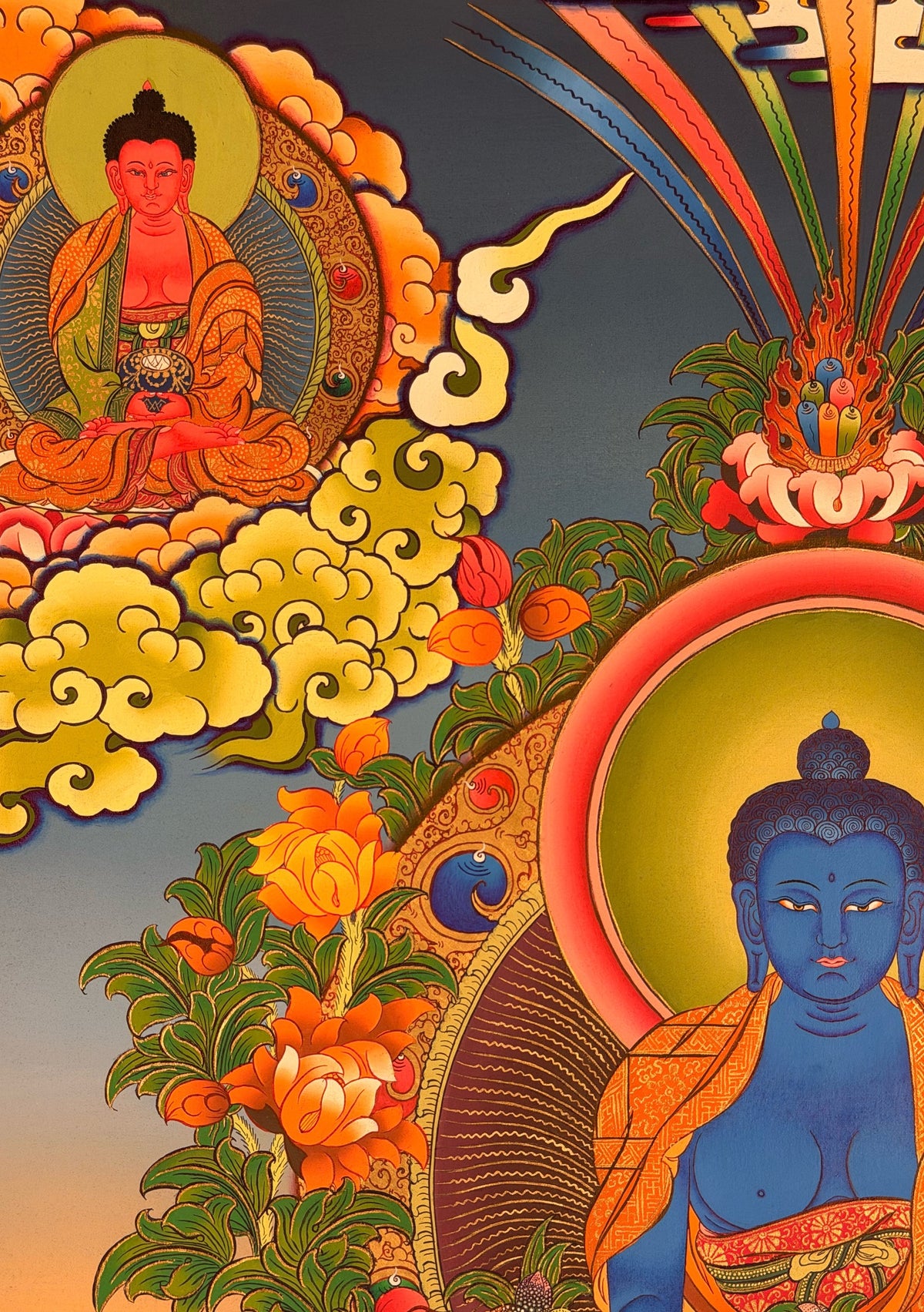 Medicine Buddha thangka, close-up photo 3 of 5