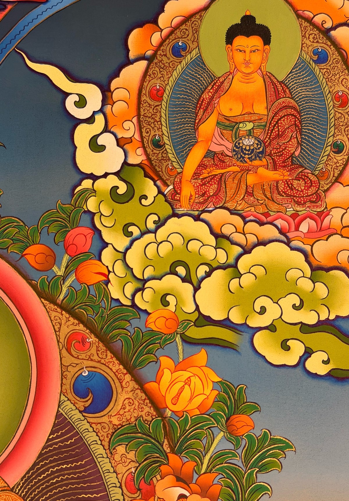 Medicine Buddha thangka, close-up photo 4 of 5