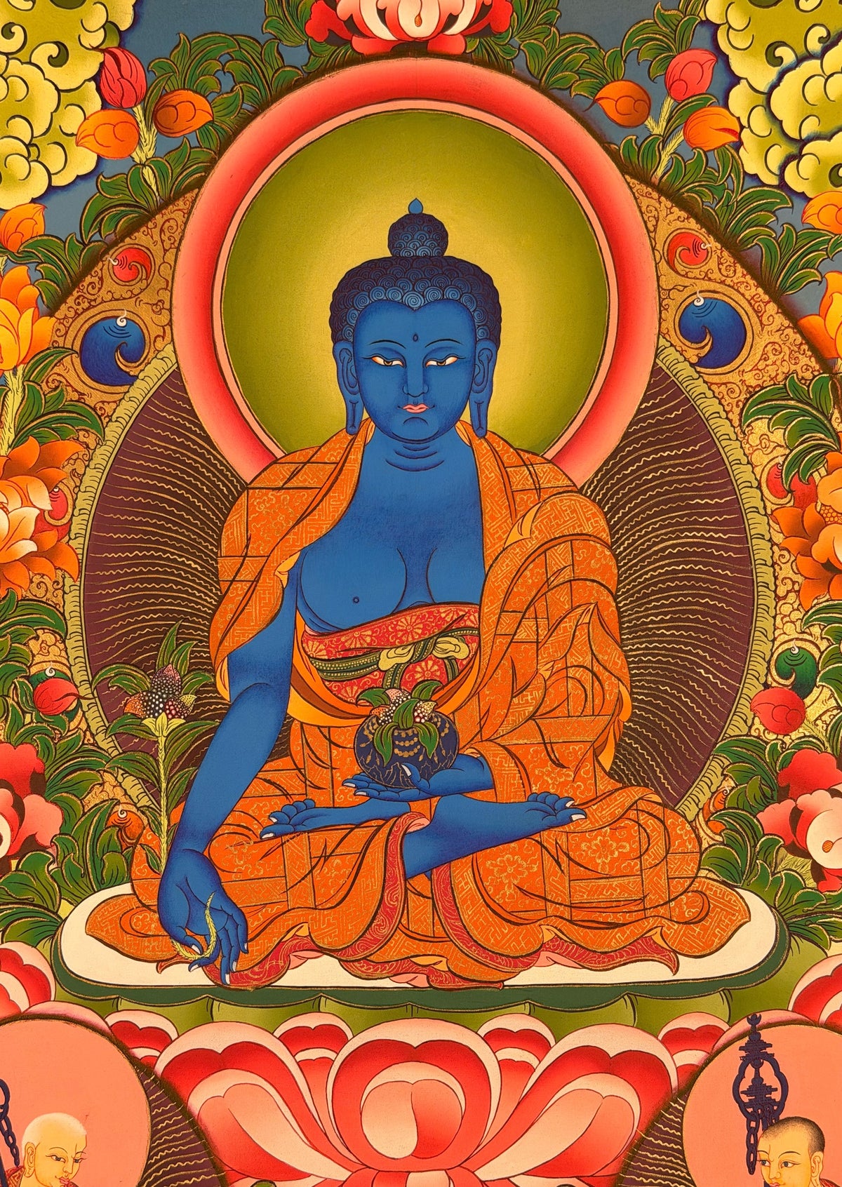 Medicine Buddha thangka, close-up photo 5 of 5