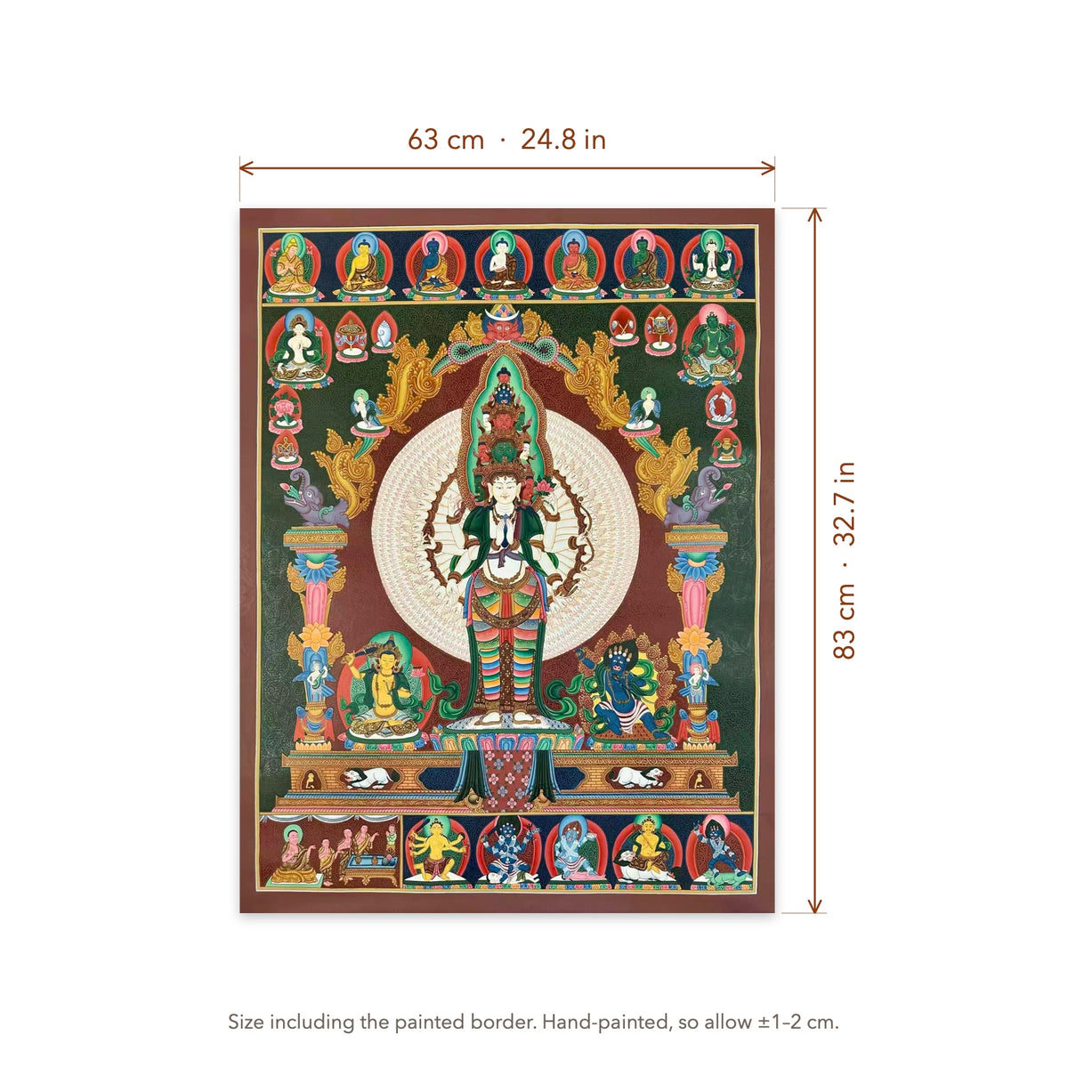Size diagram: 63 × 83 cm (24.8 × 32.7 in), including the painted border