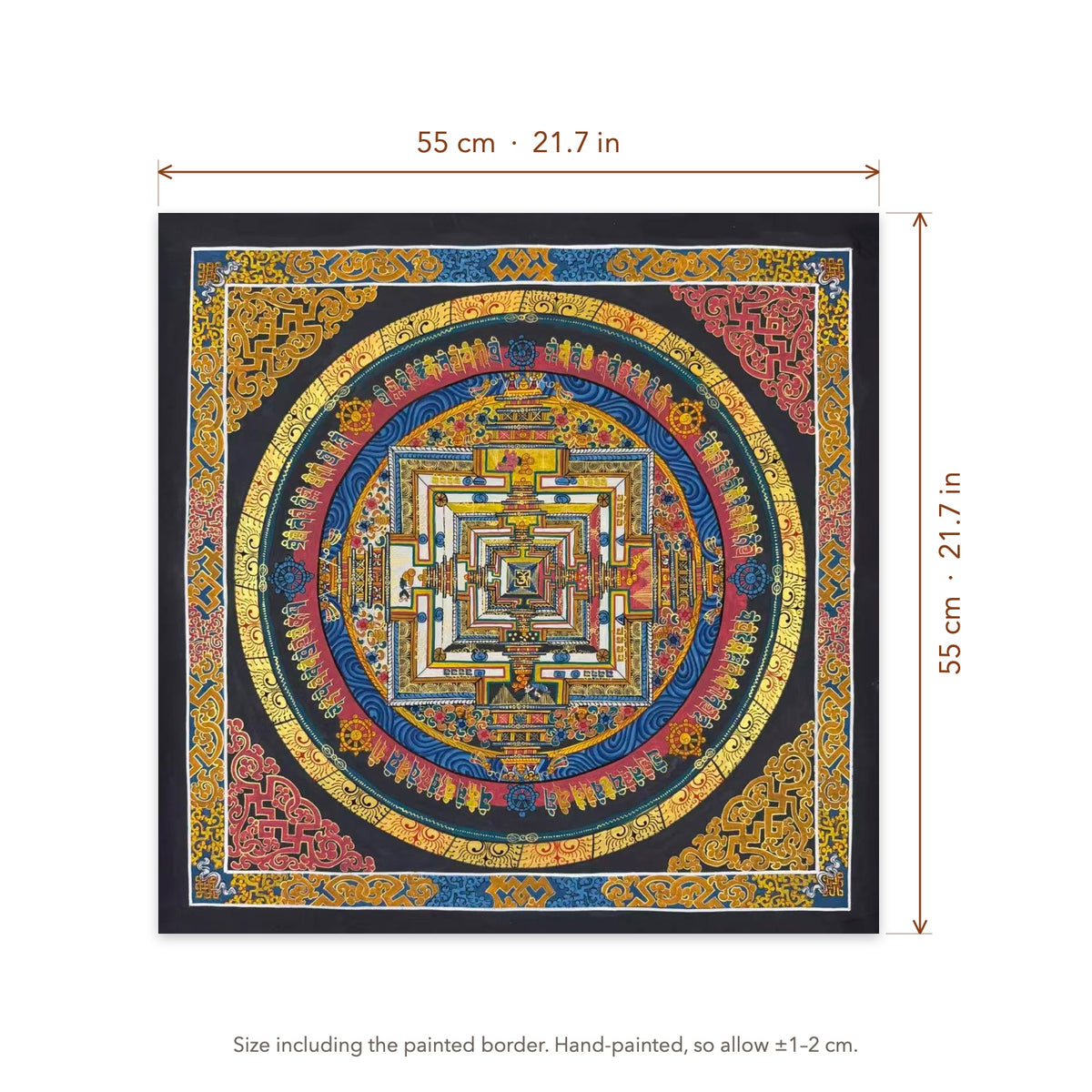 Size diagram: 55 × 55 cm (21.7 × 21.7 in), including the painted border