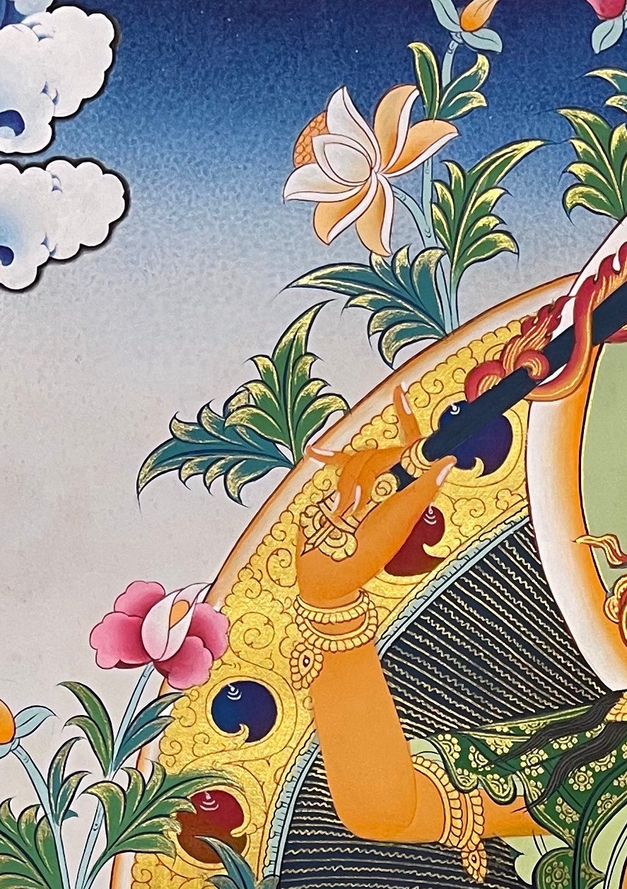 Manjushri thangka, detail: top-left corner