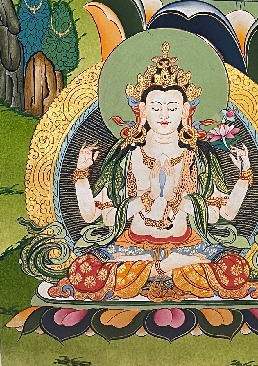 Manjushri thangka, detail: bottom-left corner