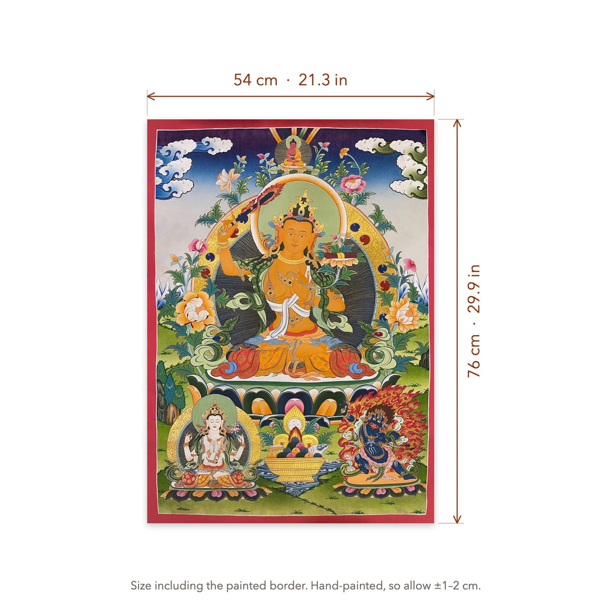 Size diagram: 54 × 76 cm (21.3 × 29.9 in), including the painted border