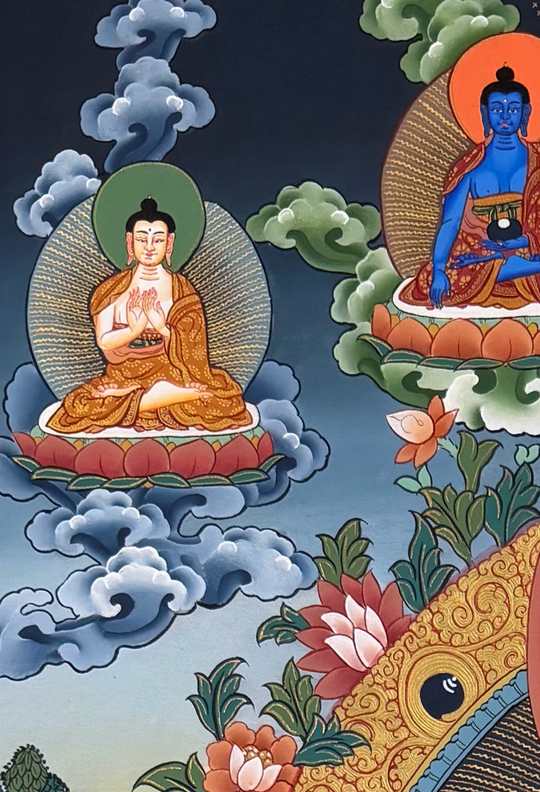 White Tara thangka, detail: top-left corner