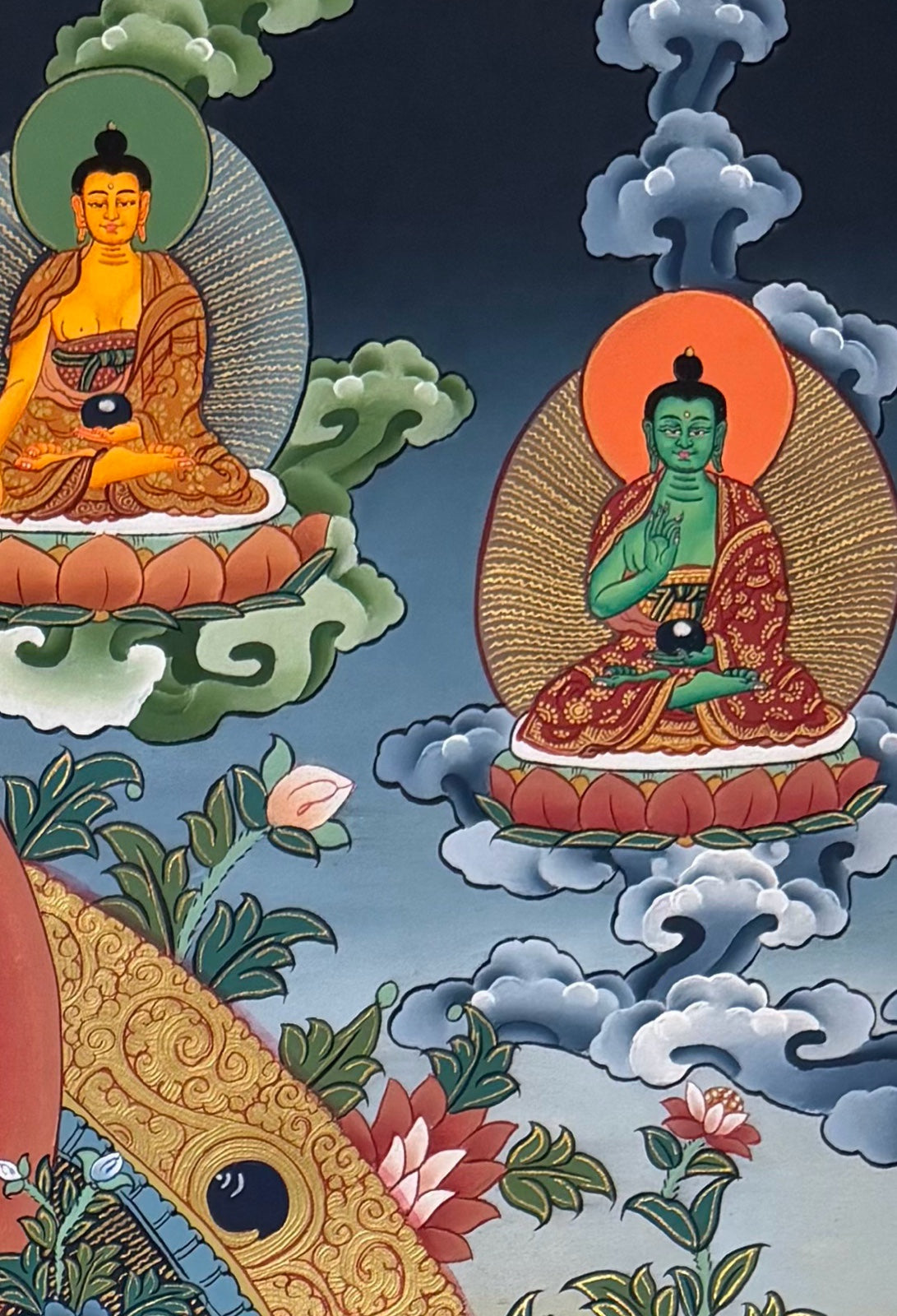 White Tara thangka, detail: top-right corner