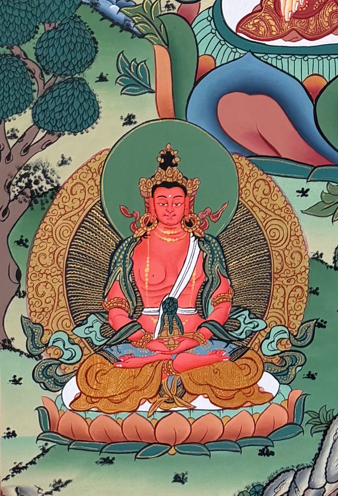 White Tara thangka, detail: bottom-left corner