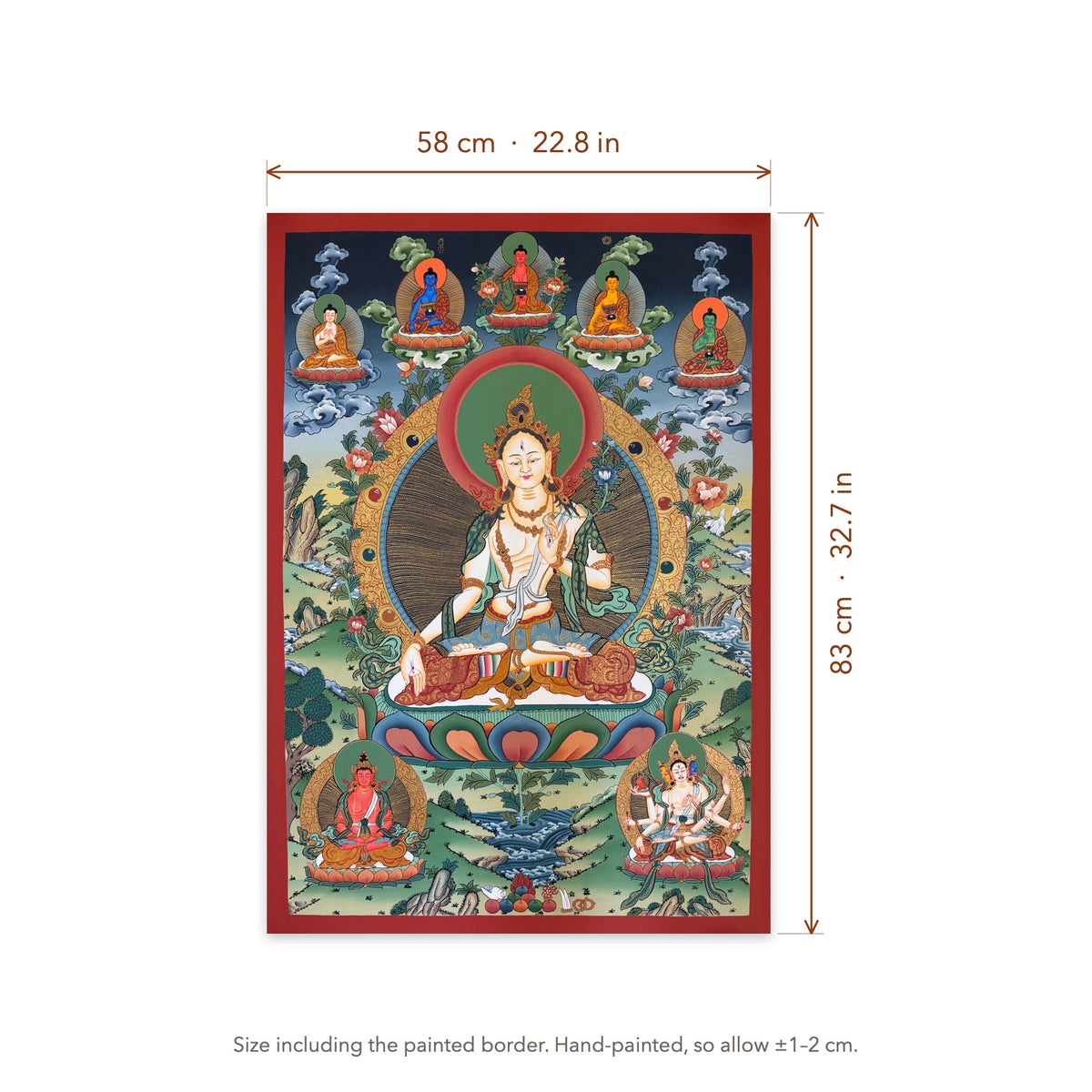 Size diagram: 58 × 83 cm (22.8 × 32.7 in), including the painted border