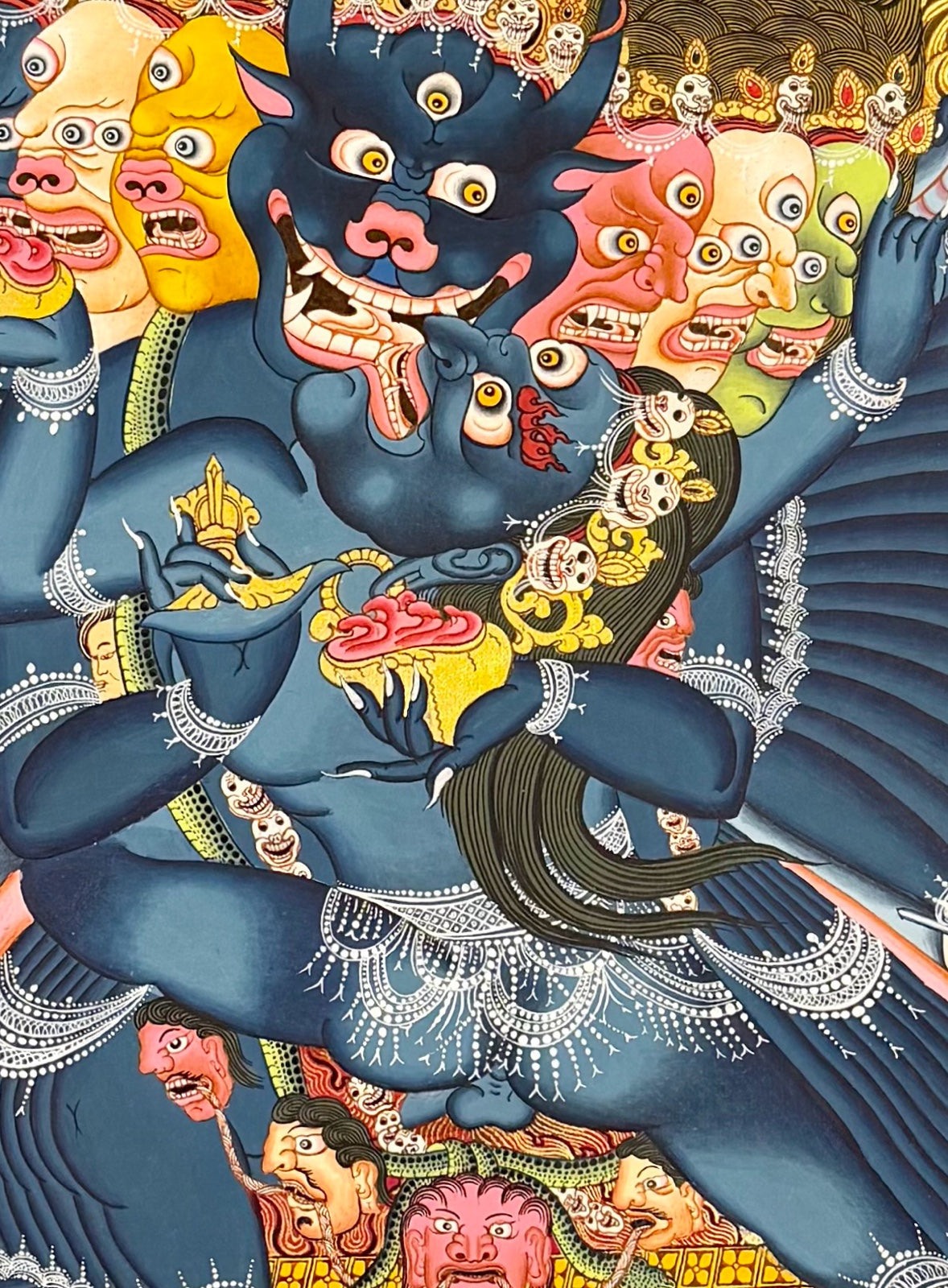Yamantaka with Consort thangka, detail: centre