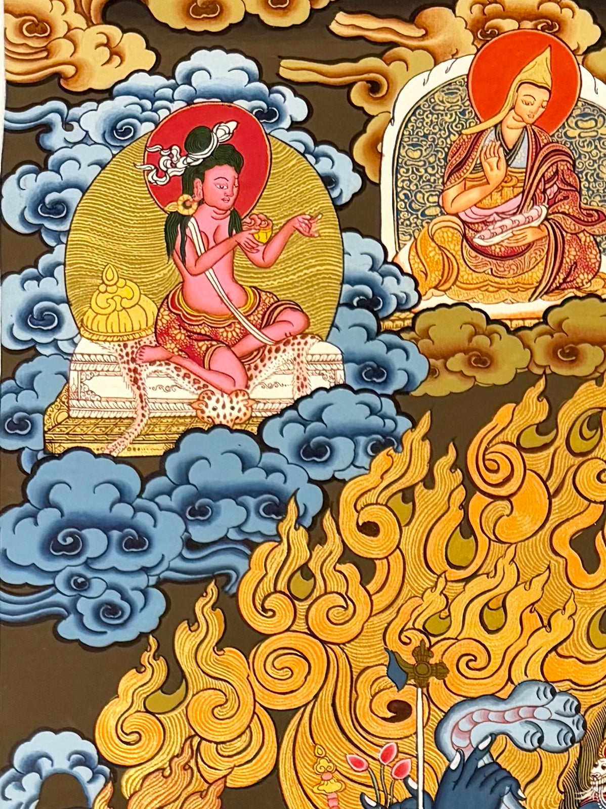 Yamantaka with Consort thangka, detail: top-left corner