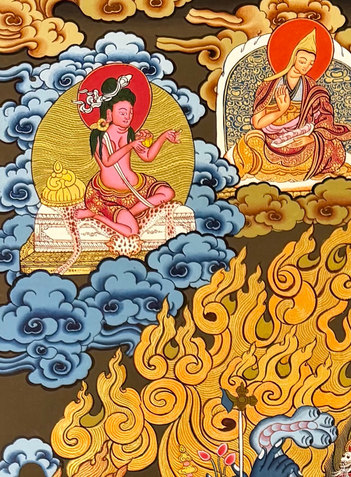 Yamantaka with Consort thangka, detail: top-left corner