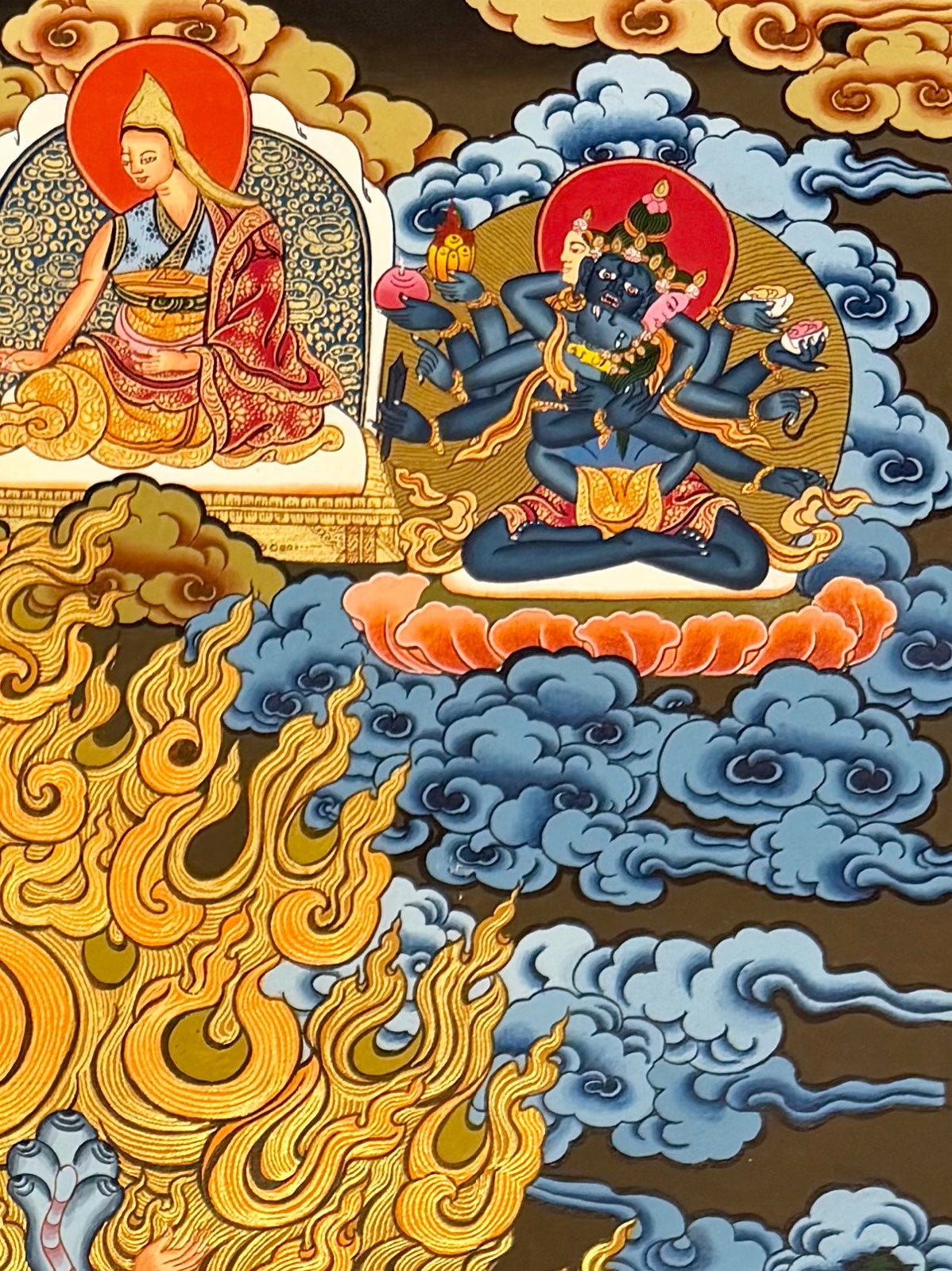 Yamantaka with Consort thangka, detail: top-right corner