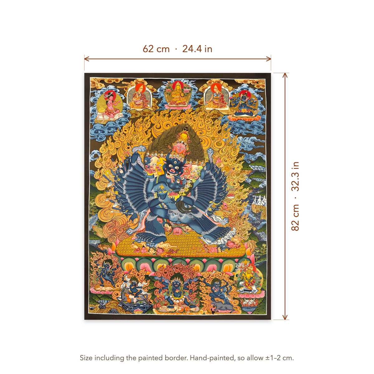 Size diagram: 62 × 82 cm (24.4 × 32.3 in), including the painted border