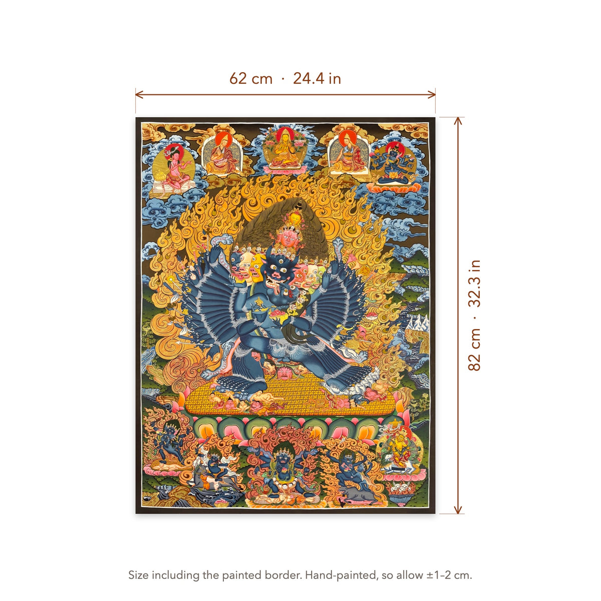 Size diagram: 62 × 82 cm (24.4 × 32.3 in), including the painted border
