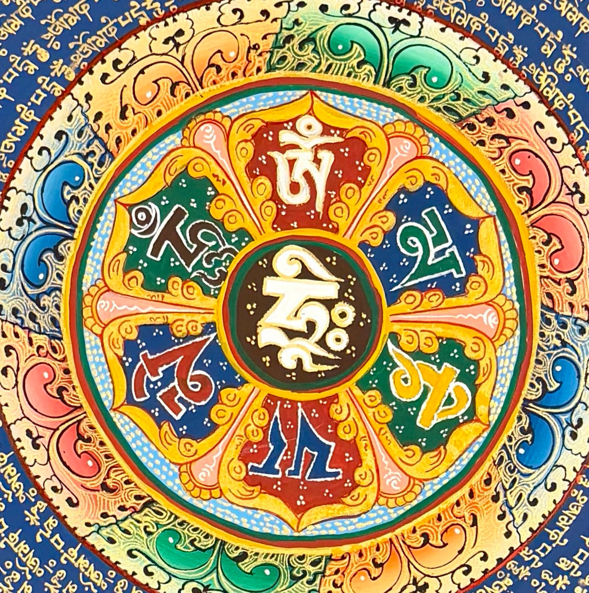 Mantra Mandala thangka, detail: centre