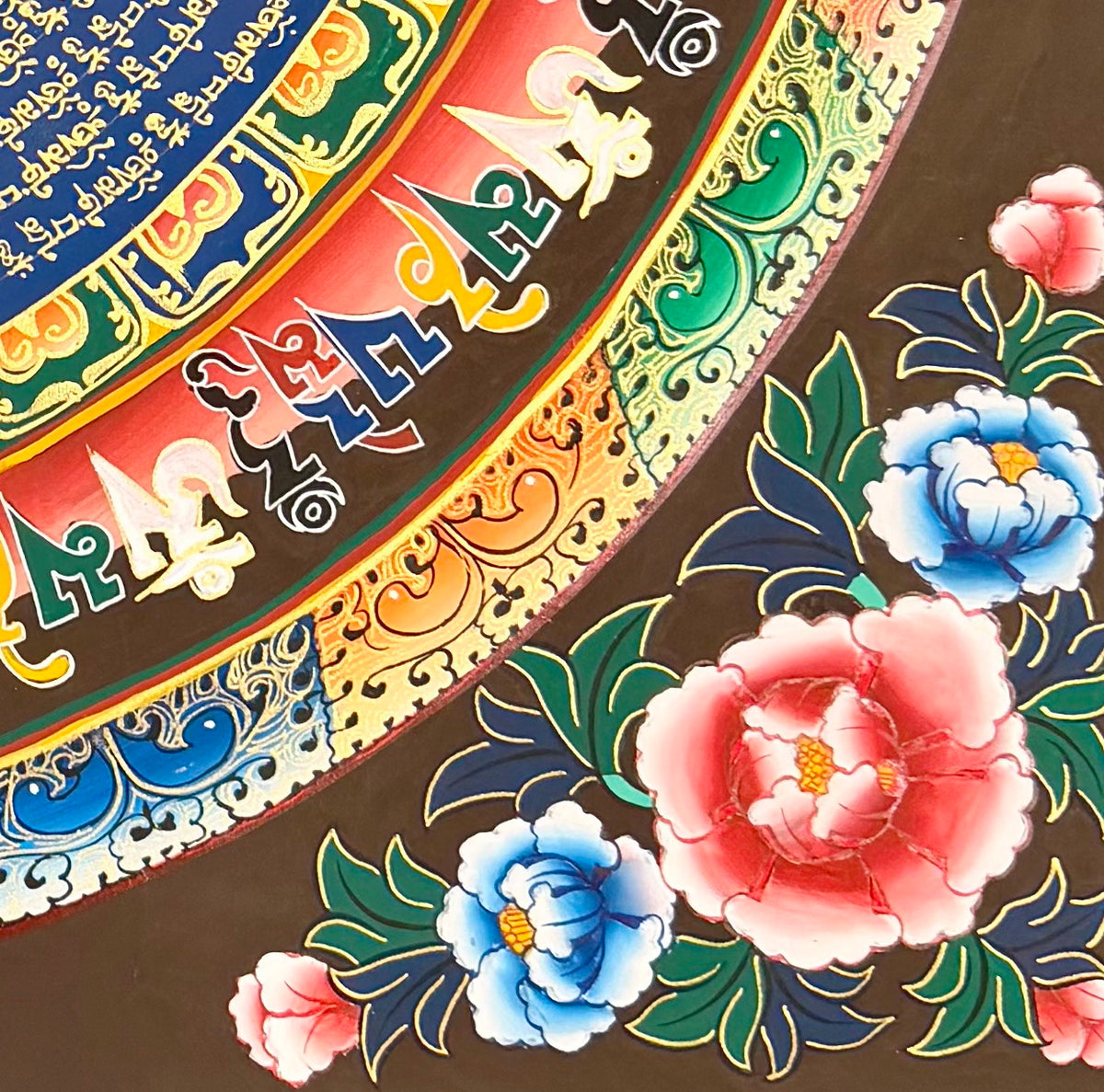 Mantra Mandala thangka, detail: bottom-right corner