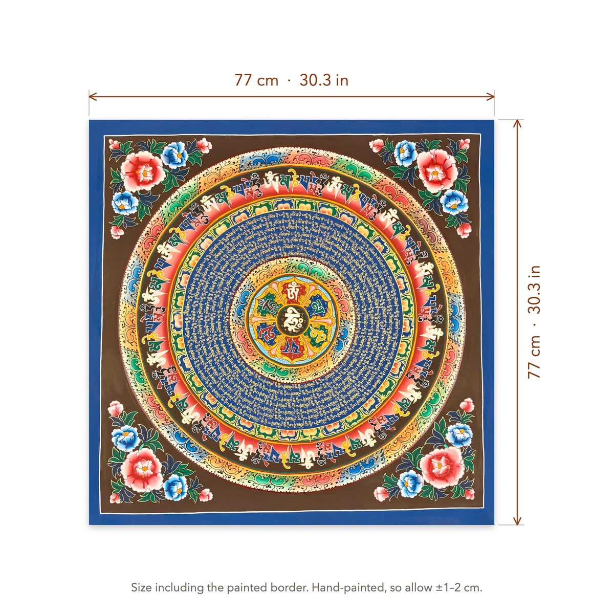 Size diagram: 77 × 77 cm (30.3 × 30.3 in), including the painted border