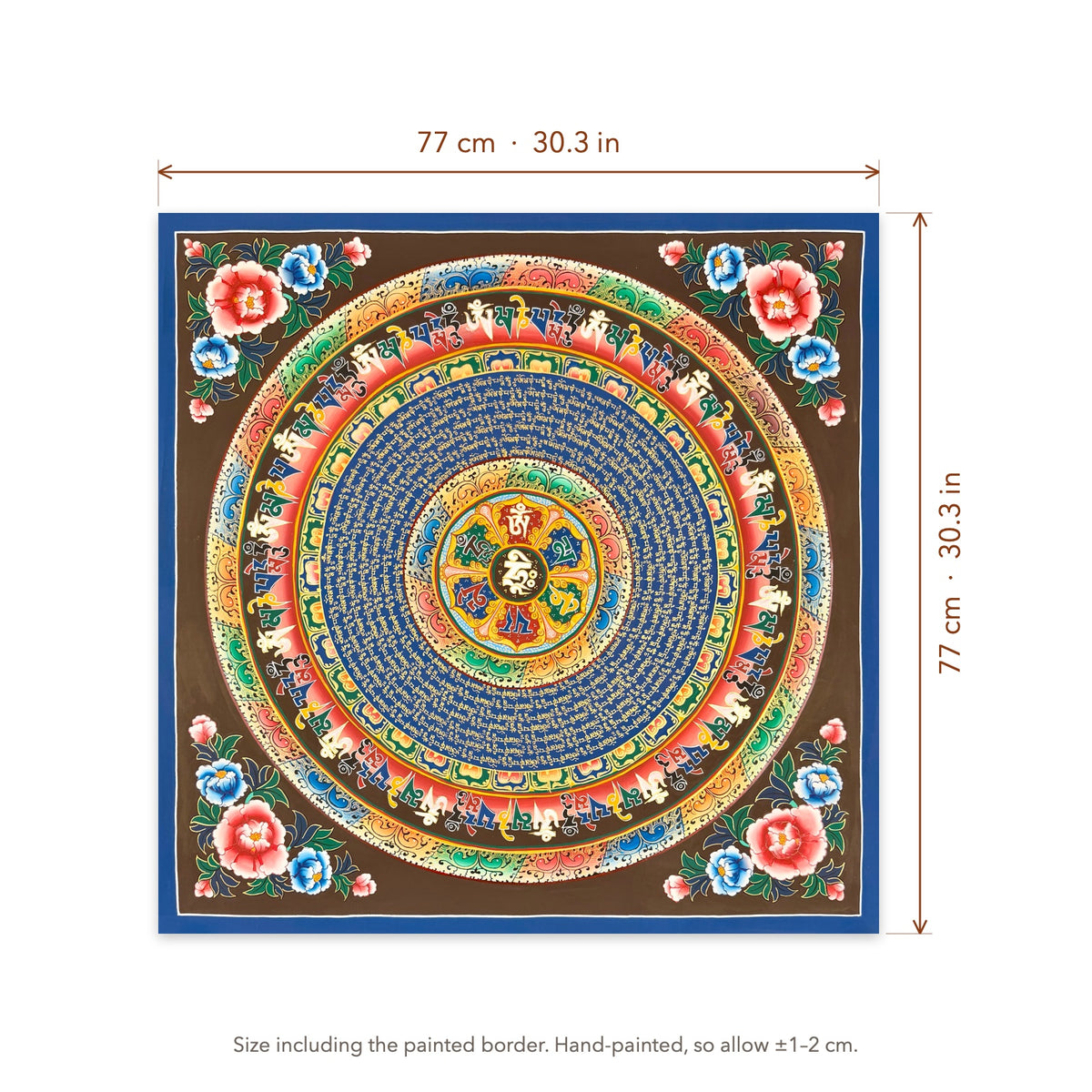 Size diagram: 77 × 77 cm (30.3 × 30.3 in), including the painted border