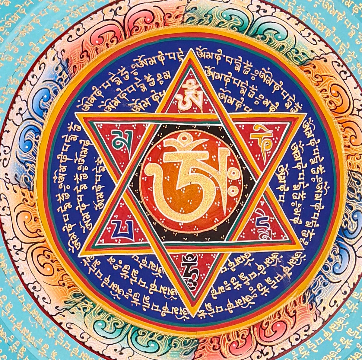 Mantra Mandala thangka, detail: centre
