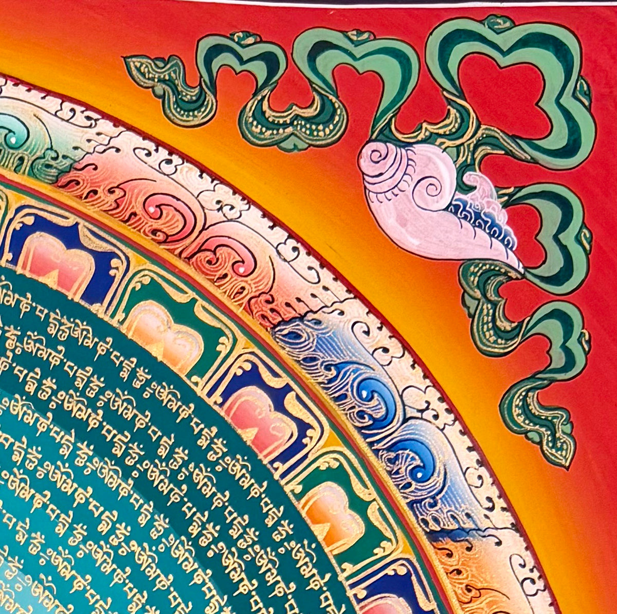 Mantra Mandala thangka, detail: top-right corner
