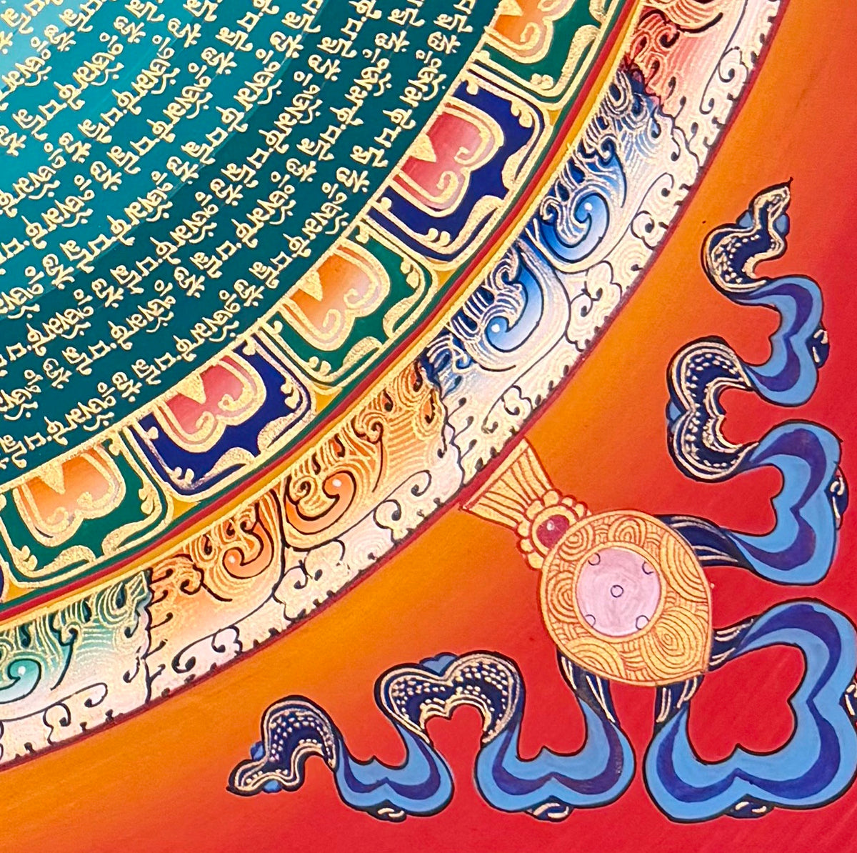 Mantra Mandala thangka, detail: bottom-right corner