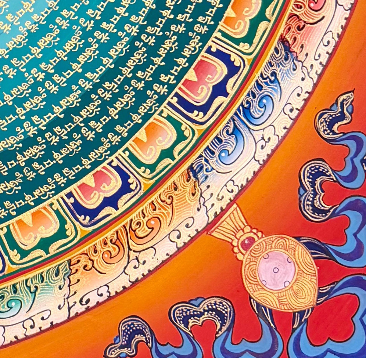 Mantra Mandala thangka, detail: bottom-right corner