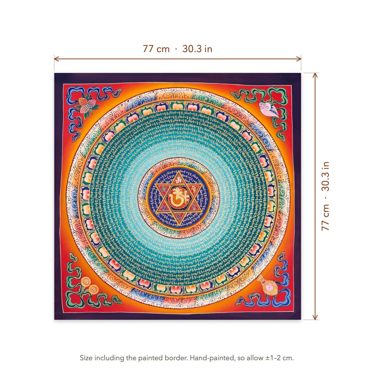 Size diagram: 77 × 77 cm (30.3 × 30.3 in), including the painted border