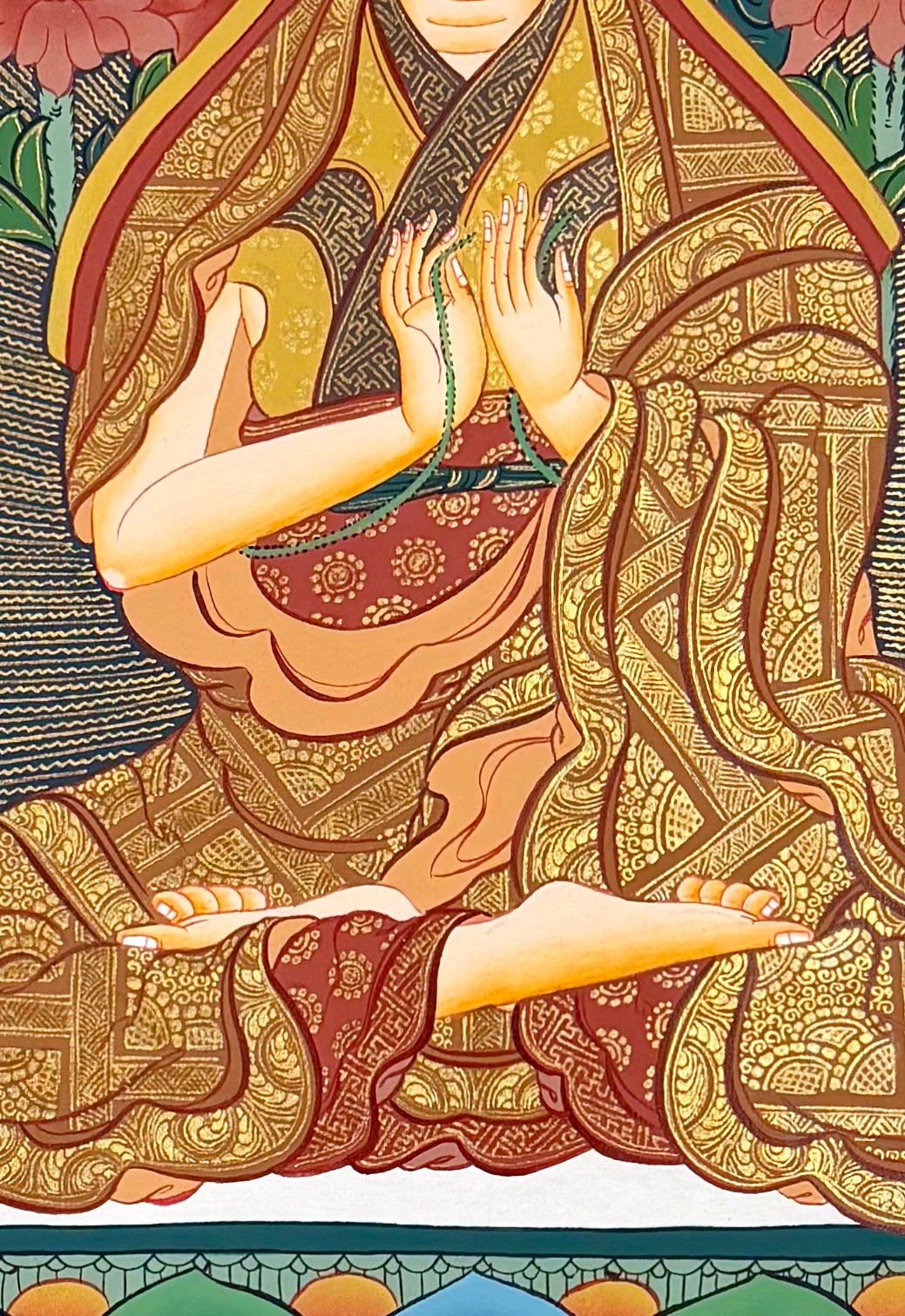Tsongkhapa thangka, detail: centre
