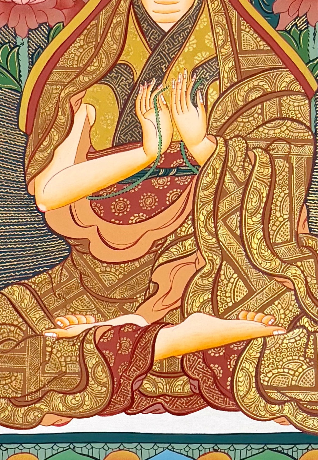 Tsongkhapa thangka, detail: centre