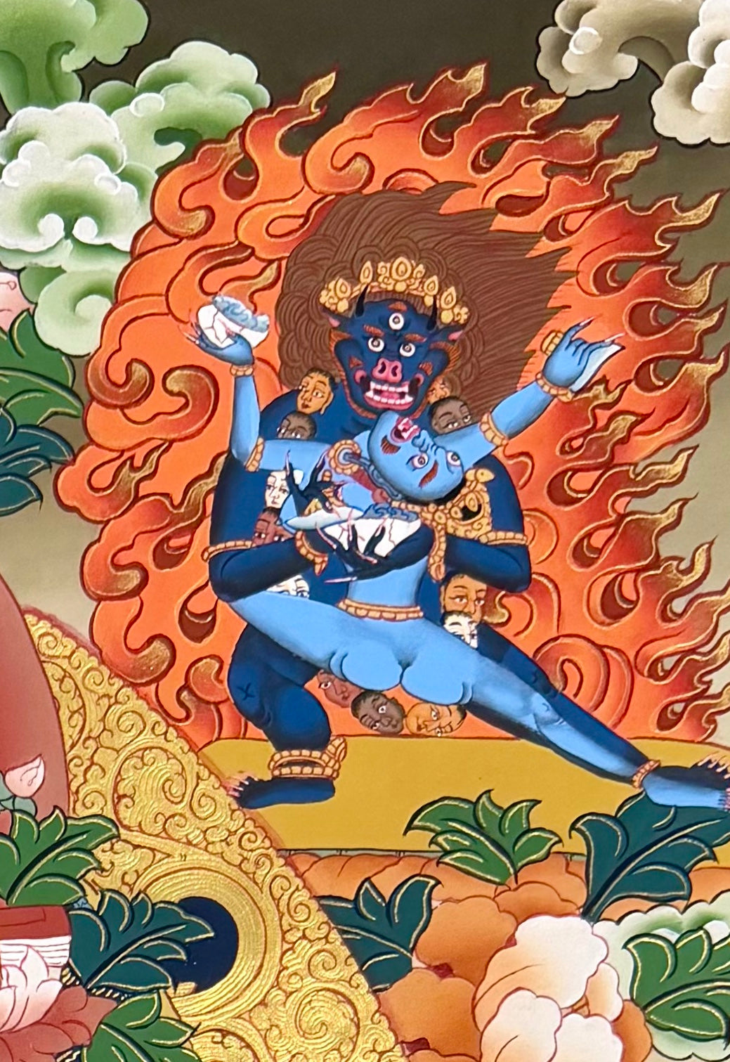 Tsongkhapa thangka, detail: top-right corner