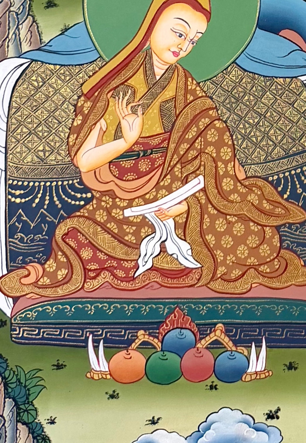 Tsongkhapa thangka, detail: bottom-left corner