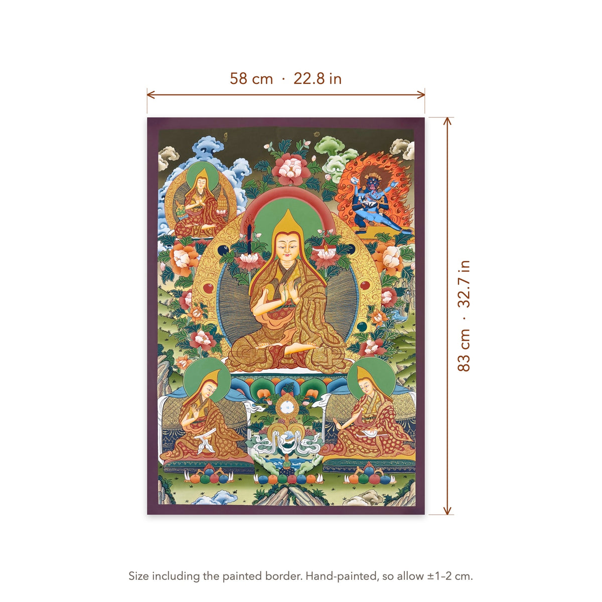 Size diagram: 58 × 83 cm (22.8 × 32.7 in), including the painted border