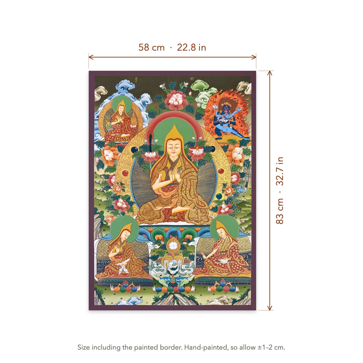 Size diagram: 58 × 83 cm (22.8 × 32.7 in), including the painted border