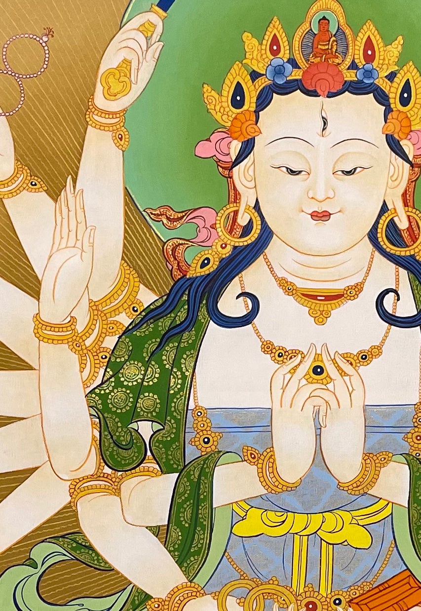 Chundi thangka, detail: top-left corner