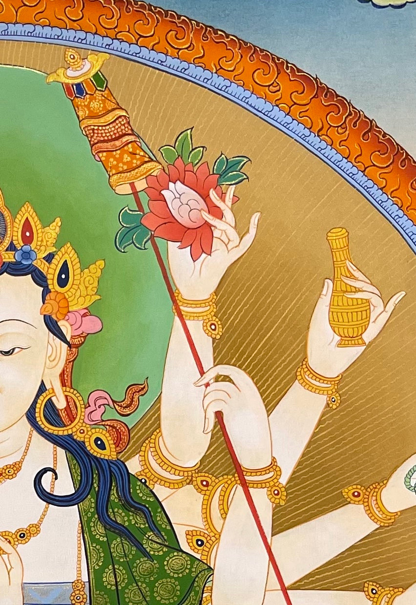 Chundi thangka, detail: top-right corner