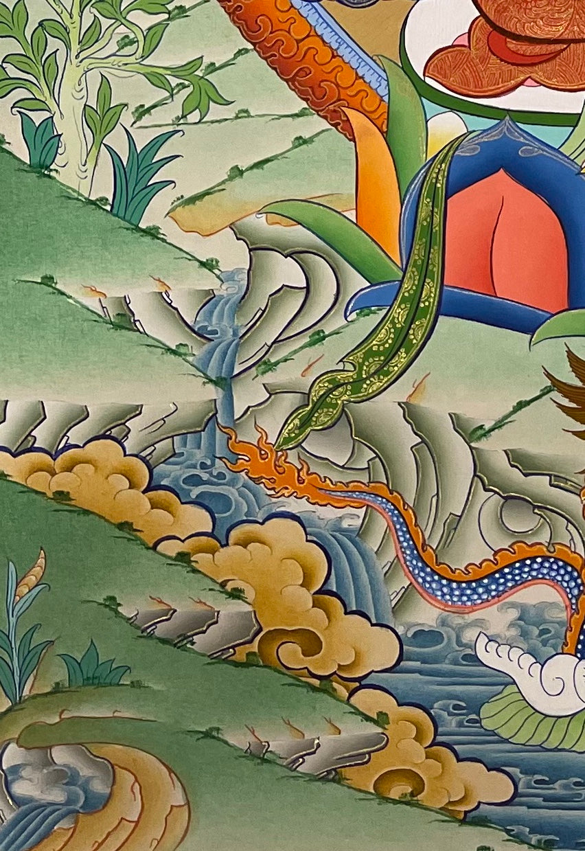 Chundi thangka, detail: bottom-left corner