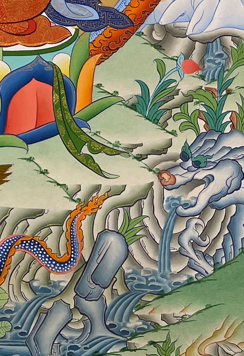 Chundi thangka, detail: bottom-right corner