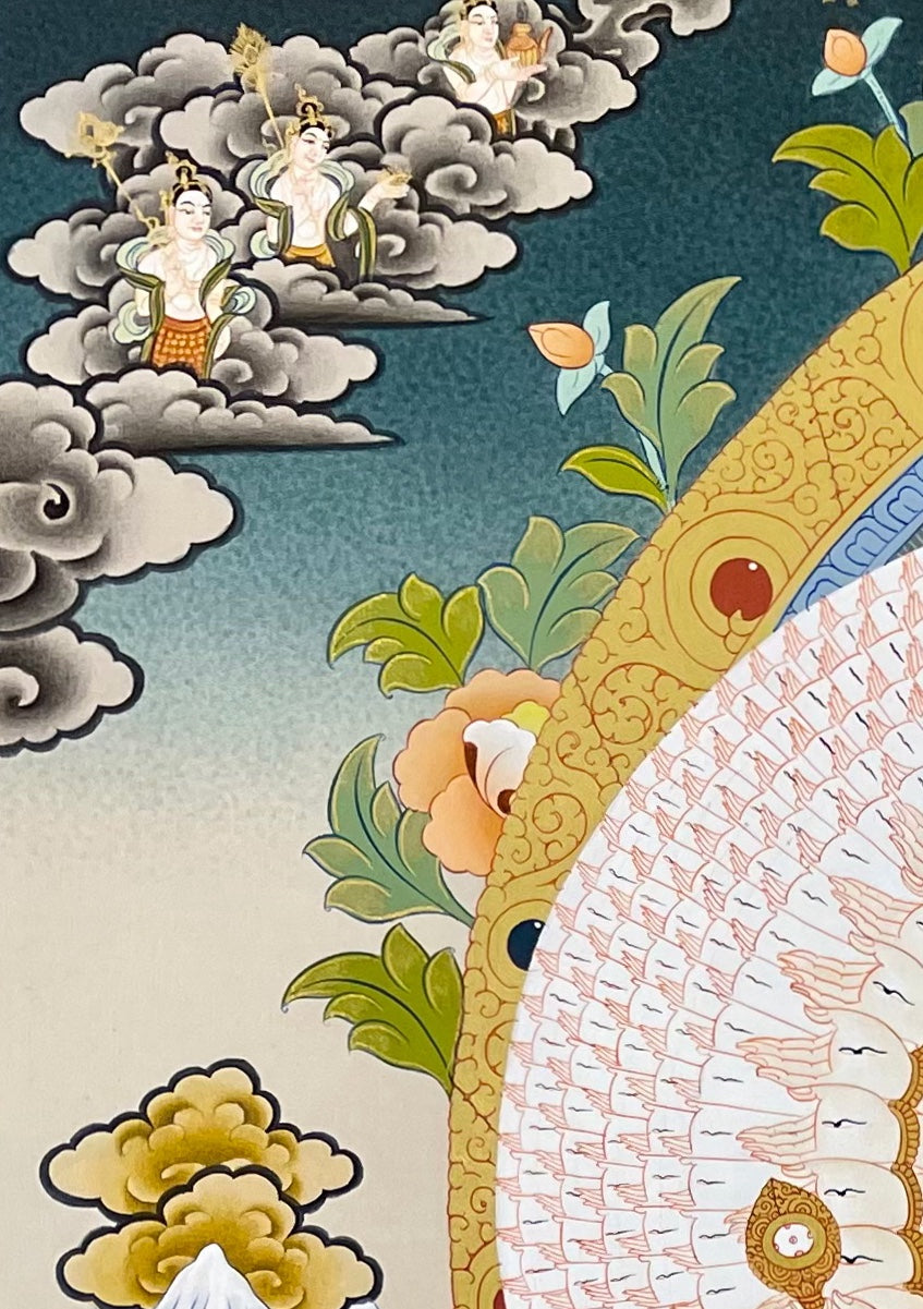 Lokeshwor thangka, detail: top-left corner