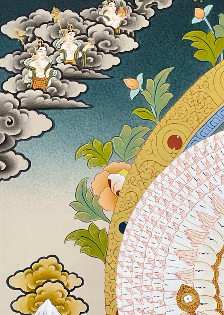 Lokeshwor thangka, detail: top-left corner