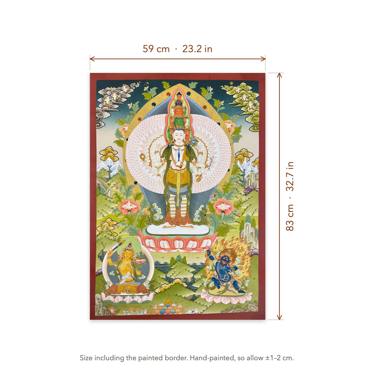 Size diagram: 59 × 83 cm (23.2 × 32.7 in), including the painted border