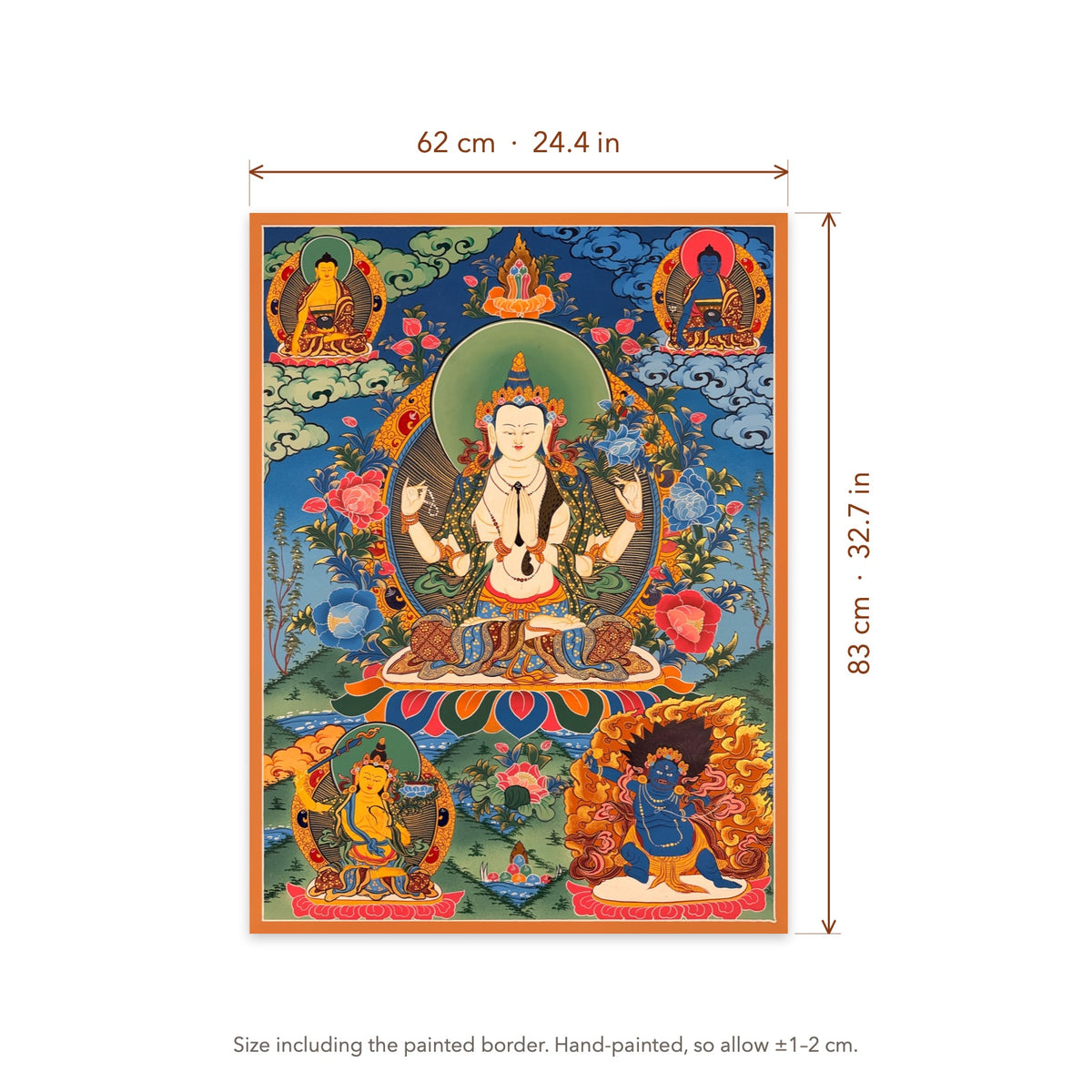 Size diagram: 62 × 83 cm (24.4 × 32.7 in), including the painted border