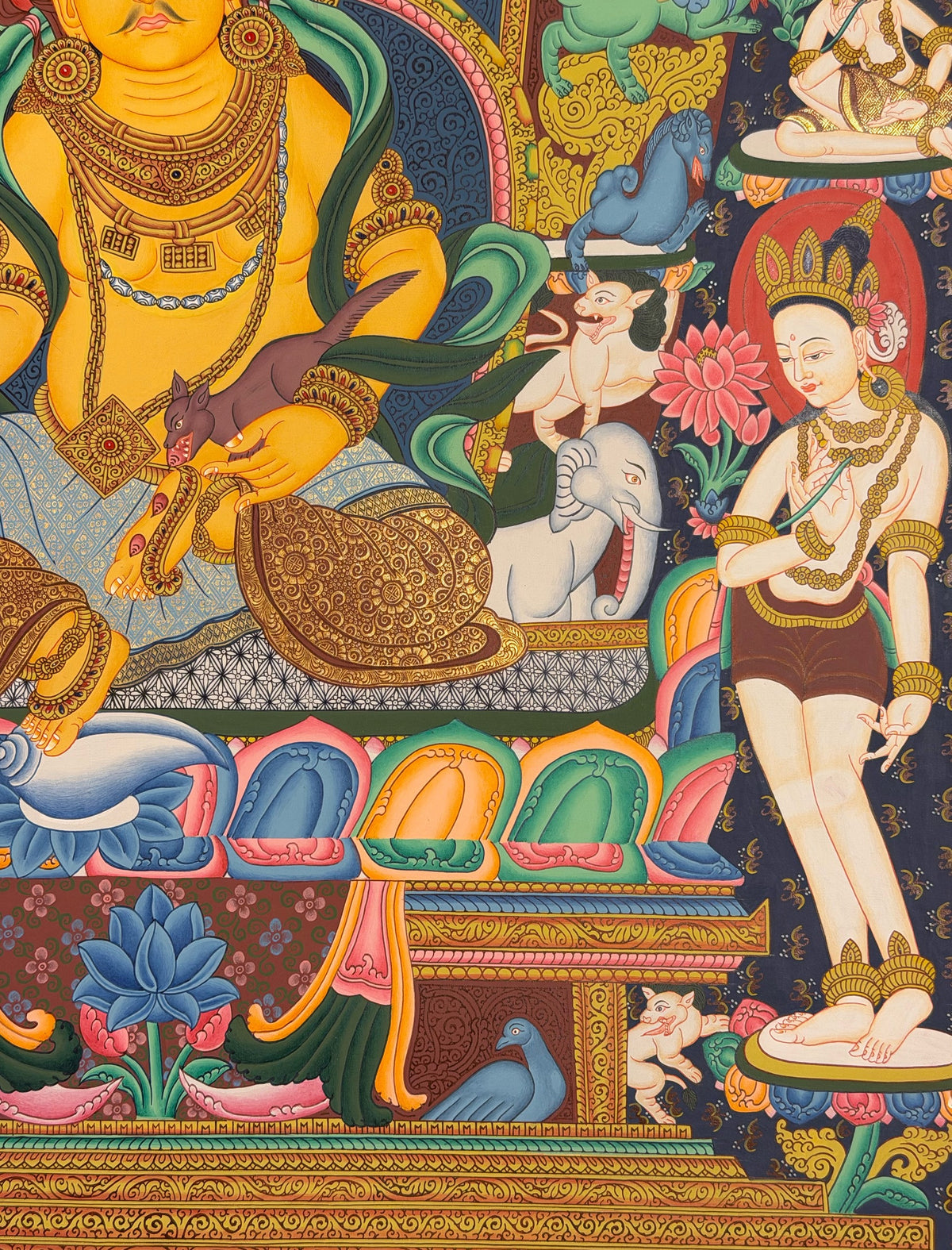 Yellow Jambhala thangka, close-up photo 2 of 5