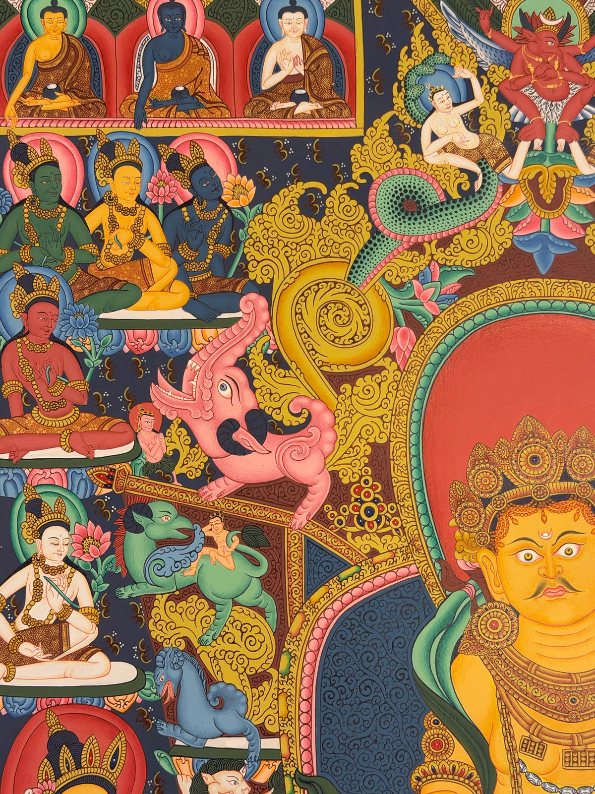 Yellow Jambhala thangka, close-up photo 3 of 5