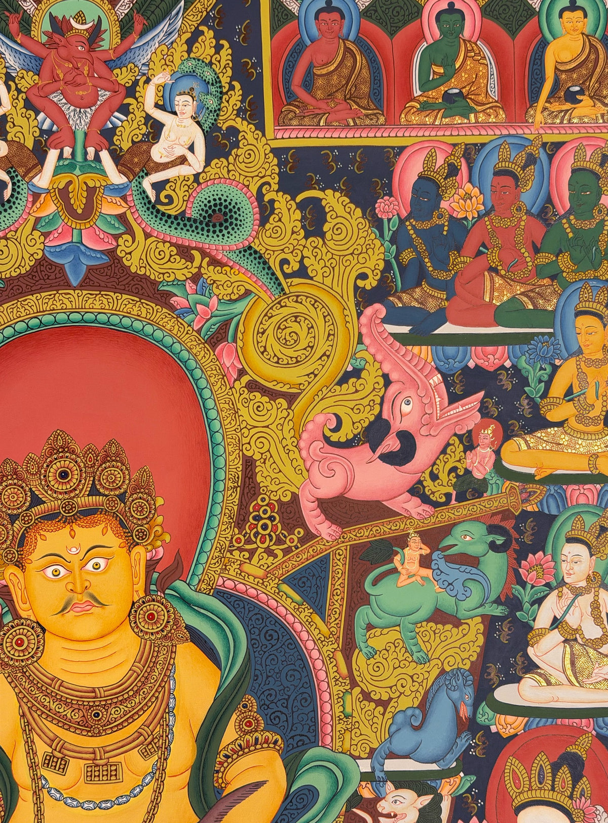 Yellow Jambhala thangka, close-up photo 4 of 5