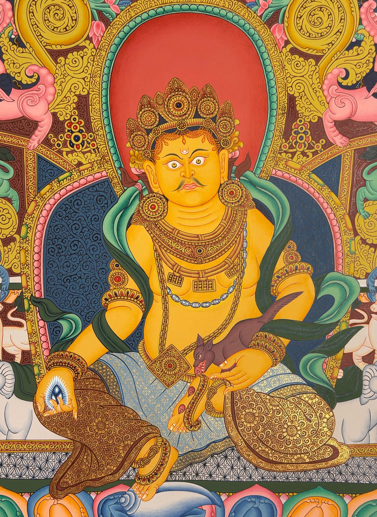 Yellow Jambhala thangka, close-up photo 5 of 5
