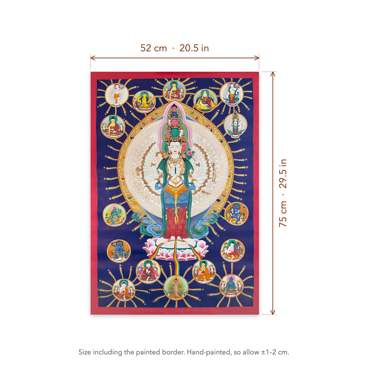 Size diagram: 52 × 75 cm (20.5 × 29.5 in), including the painted border