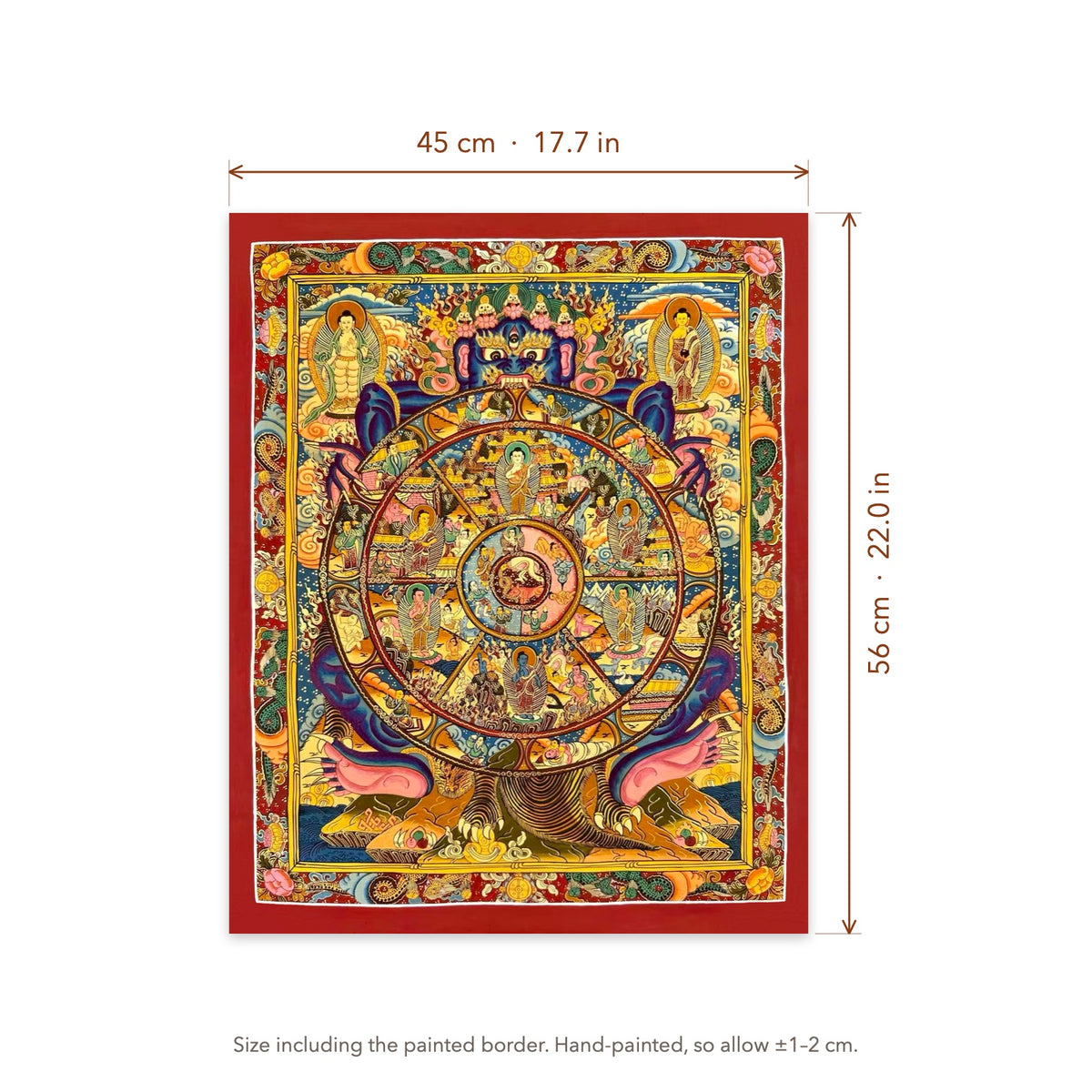 Size diagram: 45 × 56 cm (17.7 × 22.0 in), including the painted border