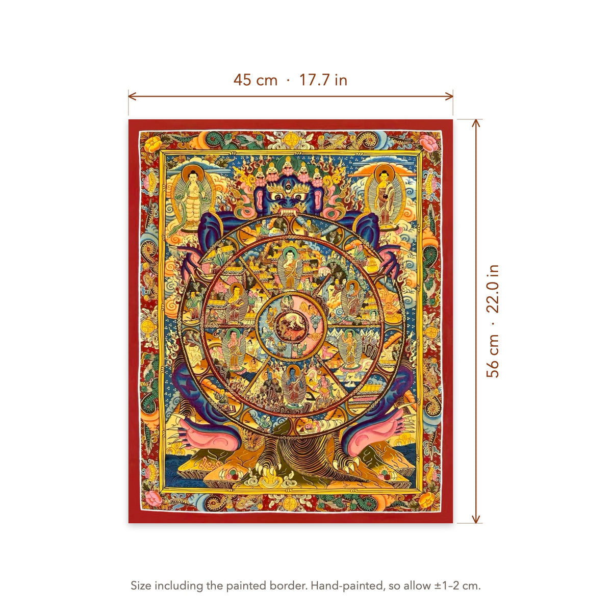Size diagram: 45 × 56 cm (17.7 × 22.0 in), including the painted border