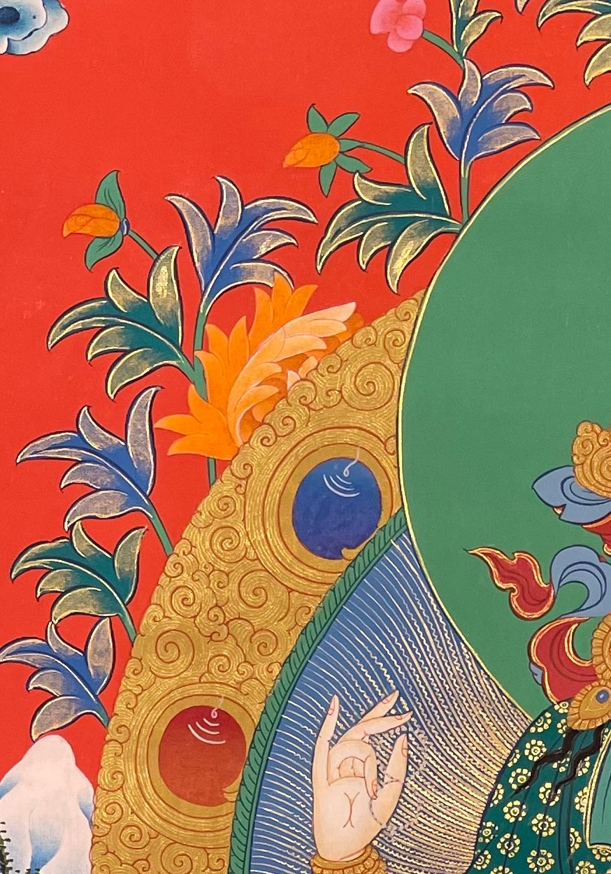 Chenrezig thangka, detail: top-left corner