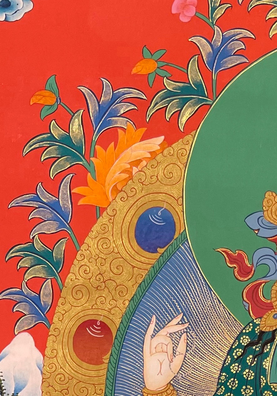Chenrezig thangka, detail: top-left corner